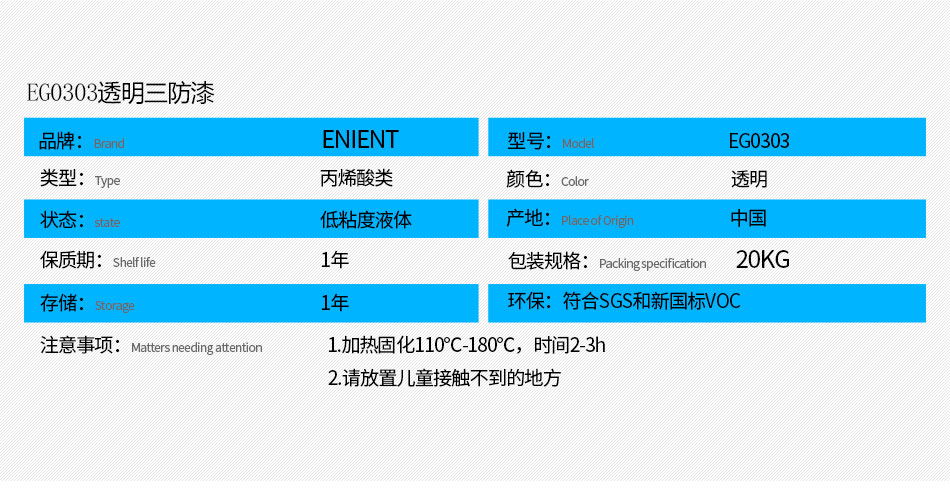 ENIENT水性三防漆水性配方 不易燃易爆 無氣味，粘度低 噴涂方便，符合SGS，符合VOC新國標